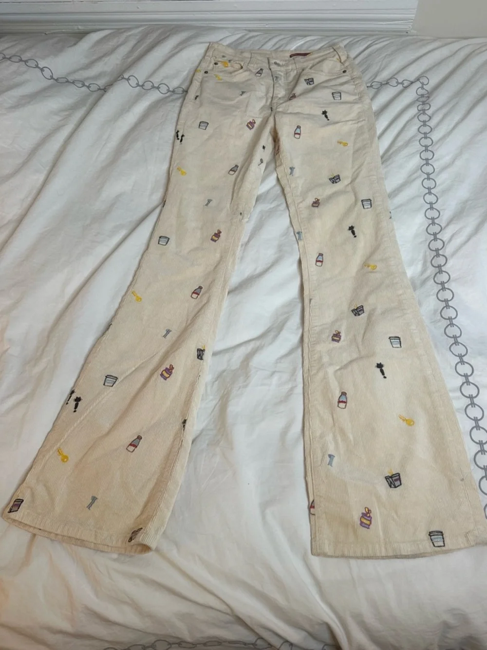 Pilcro Cream Corduroy Embroidered Flare Pants - Picture 2 of 10